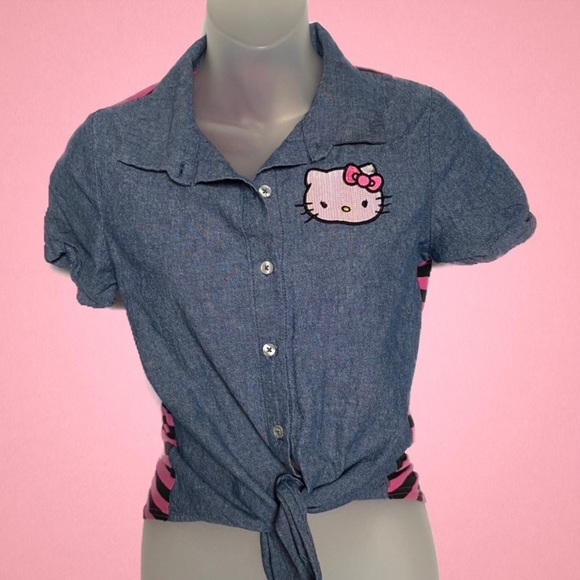 Hello Kitty Tops - Hello Kitty Sequin Logo Denim Button-Up Shirt